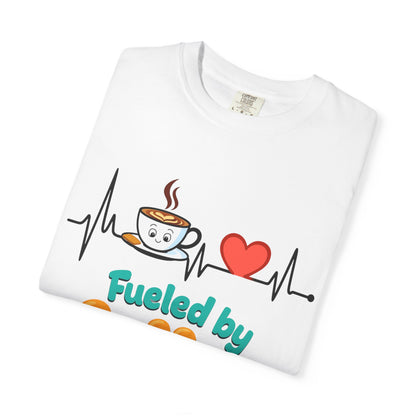 Fueled by Coffee & Love T-Shirt, Cute Coffee Lover Tee, Unisex Graphic Tee, Gift for Coffee Addicts, Casual Everyday Wear