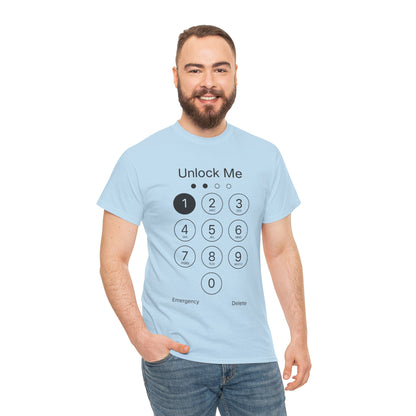 Unlock Me Graphic Tee, Funny T-Shirt for Tech Lovers, Casual Wear, Gift for Birthdays, Tech-themed Apparel, Unisex Heavy Cotton Tee
