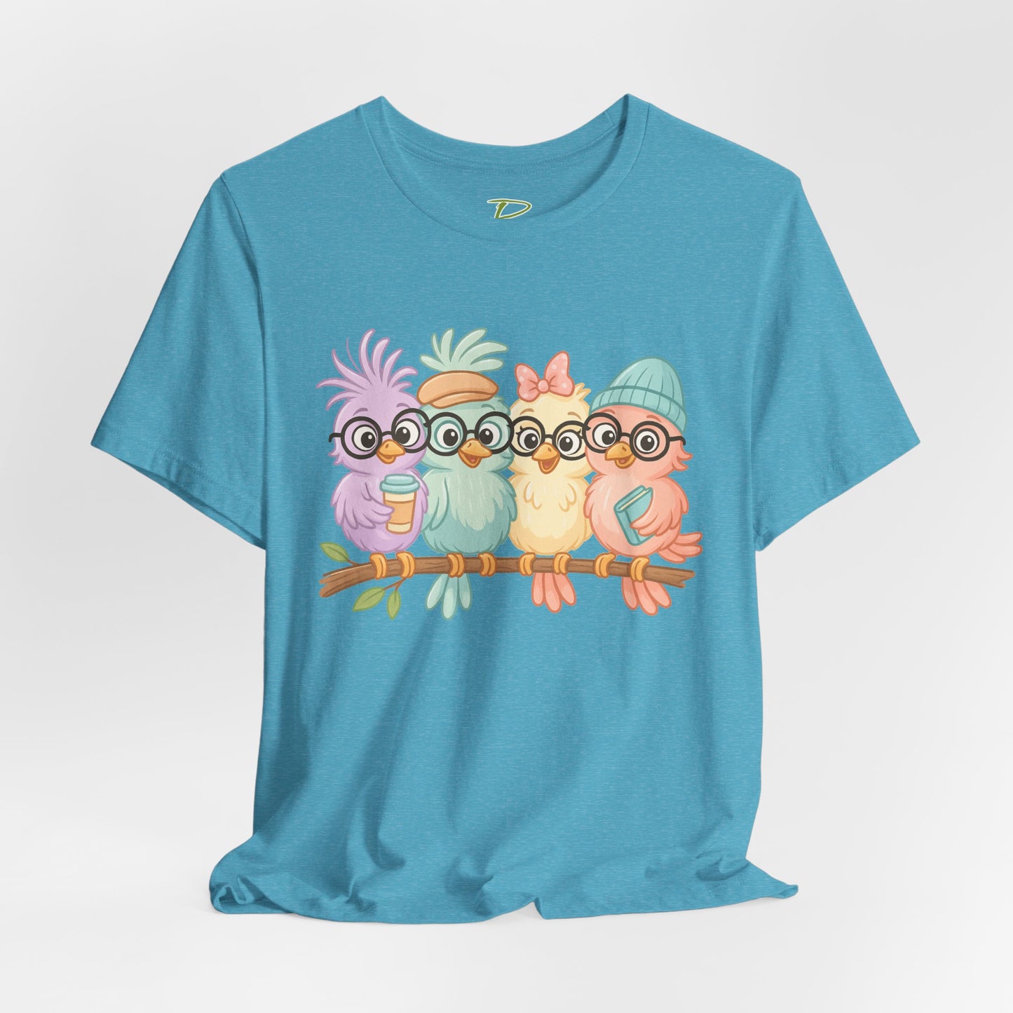 Cute Bird Friends Short Sleeve T-shirt - Perfect Gift for Animal Lovers - Lightweight Fabric Tee