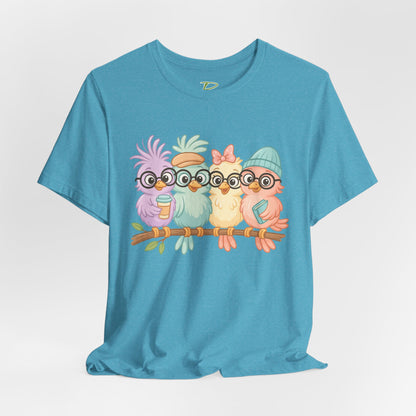 Cute Bird Friends Short Sleeve T-shirt - Perfect Gift for Animal Lovers - Lightweight Fabric Tee