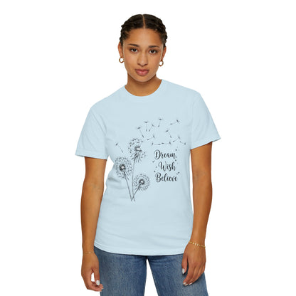 Inspirational Dandelion T-Shirt - Dream, Wish, Believe - Gift Tee