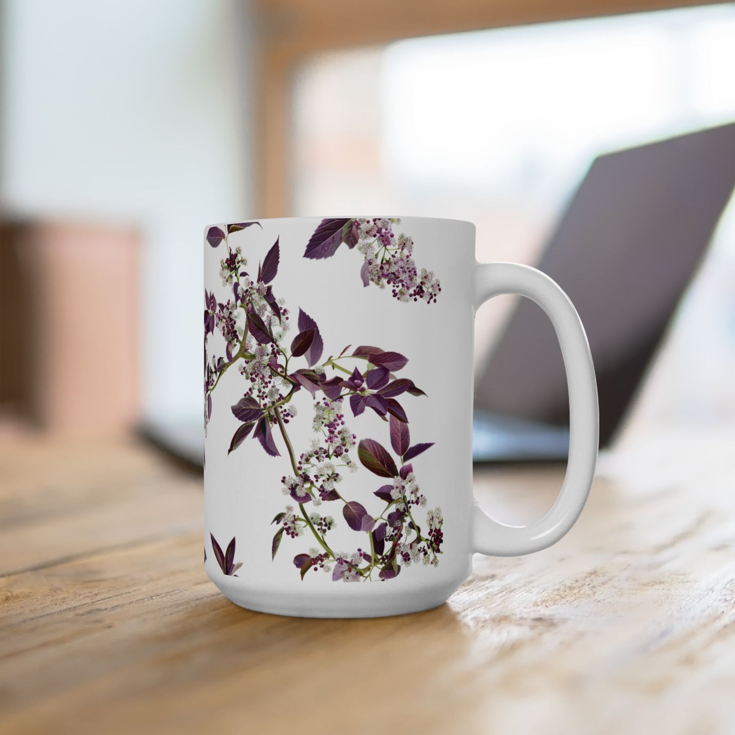 Ceramic Mug with purple small and dense flowers, (11oz, 15oz)