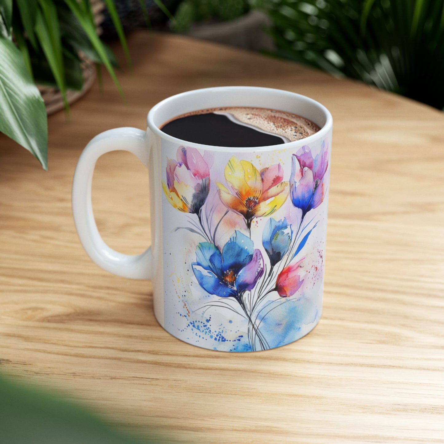 Ceramic Mug, Watercolor Artistic Florals, (11oz, 15oz)