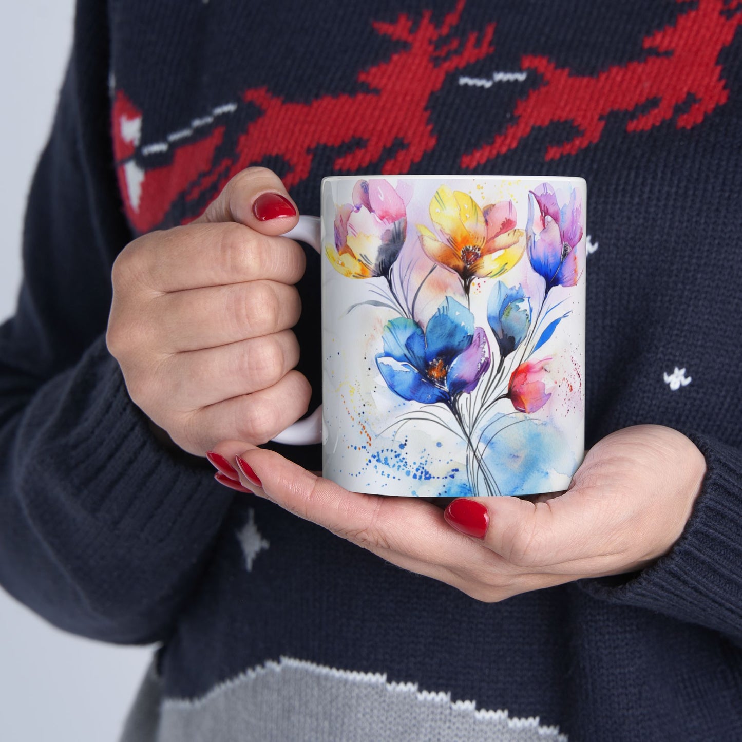 Ceramic Mug, Watercolor Artistic Florals, (11oz, 15oz)