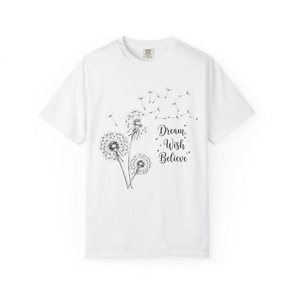 Inspirational Dandelion T-Shirt - Dream, Wish, Believe - Gift Tee