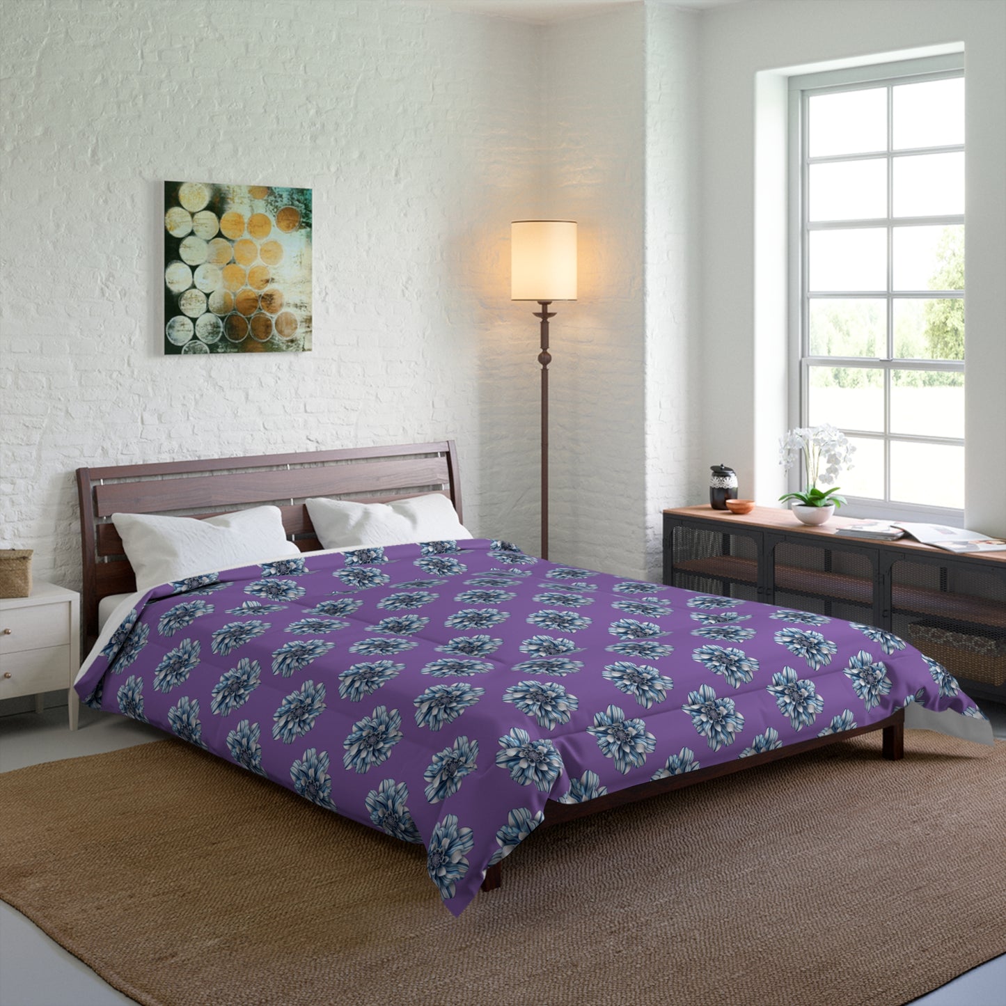 Light Purple Cozy Throw Blanket with Striped Floral Design