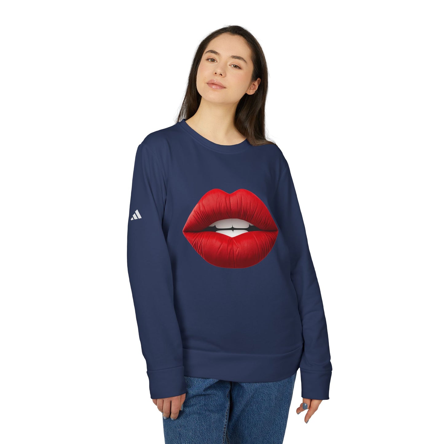 Adidas Women's Fleece Crewneck Sweatshirt with Red lips-shaped design