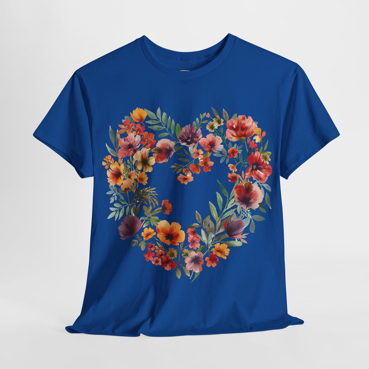 Women's Heavy Cotton Tee - Floral Heart Unisex T-Shirt