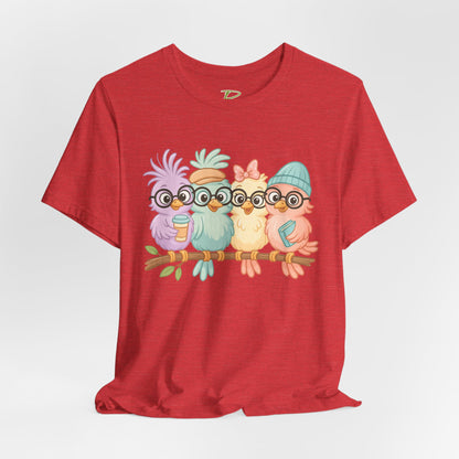 Cute Bird Friends Short Sleeve T-shirt - Perfect Gift for Animal Lovers - Lightweight Fabric Tee
