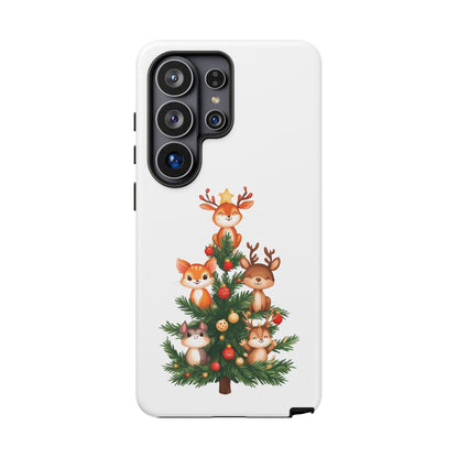 Festive Phone Case - iPhone, Samsung, and Google case - Cute Forest Animals on a Christmas Tree Case
