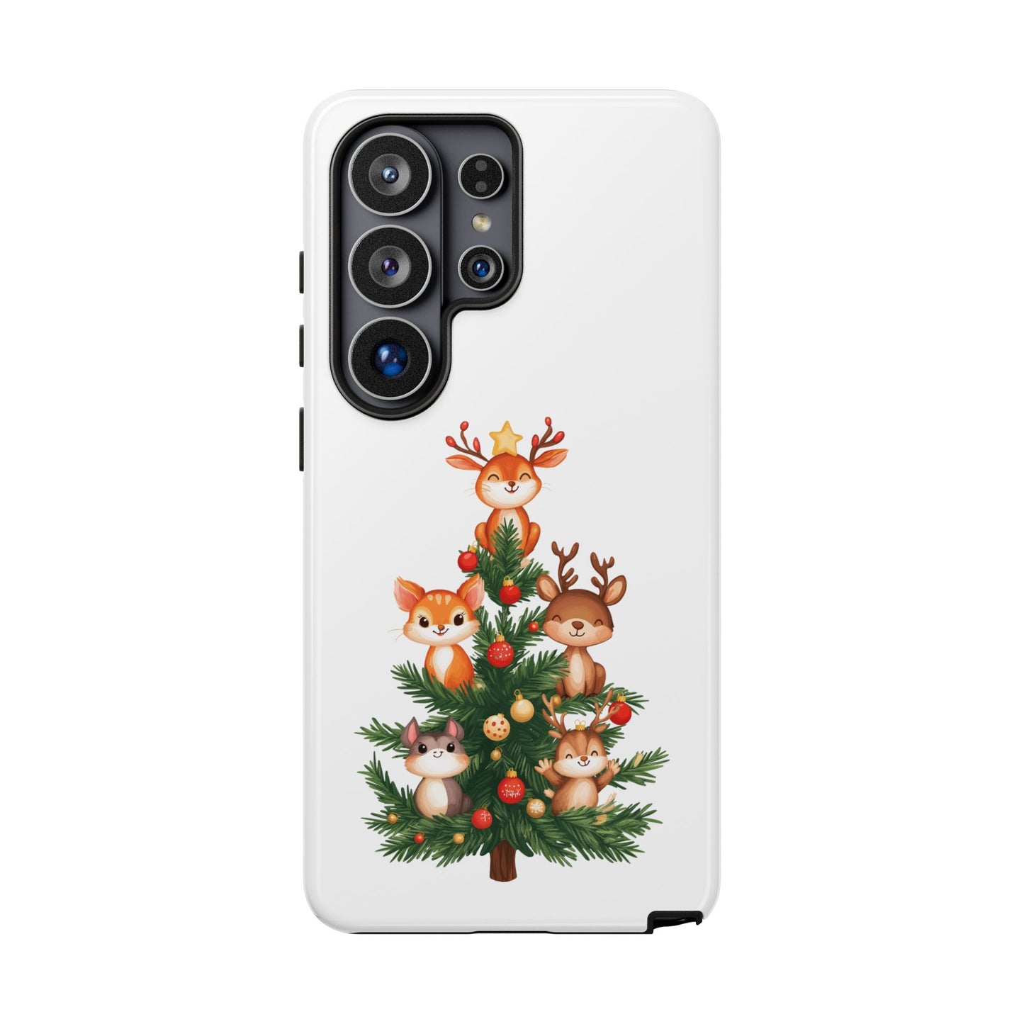 Festive Phone Case - iPhone, Samsung, and Google case - Cute Forest Animals on a Christmas Tree Case
