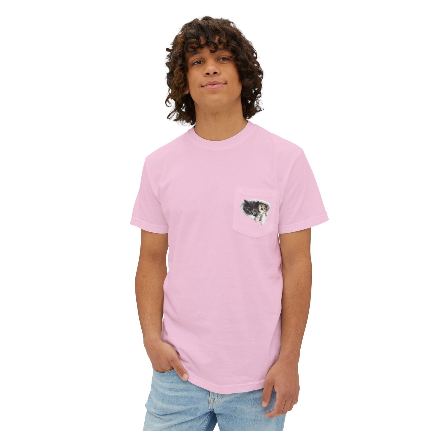 Garment-Dyed Pocket T-Shirt with Adorable Cat Design, Casual Wear, Gift for Cat Lovers, Summer Fashion, Everyday Essentials