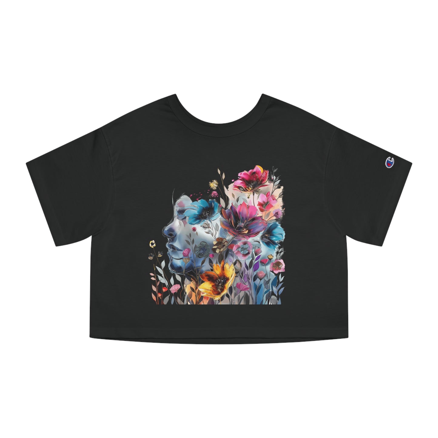 Champion Women's Heritage Cropped Floral Watercolor Design T-Shirt - Tee for Women