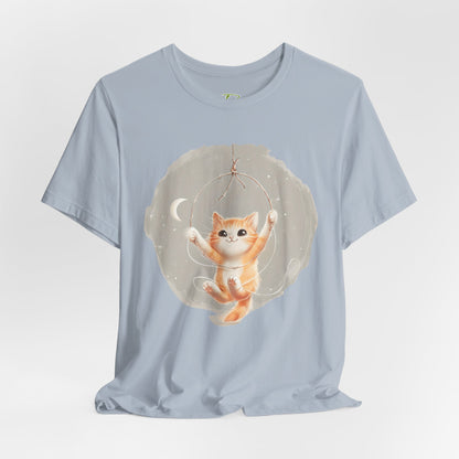 Cute Smiling Cat Cartoon T-shirt - Lightweight Fabric Tee