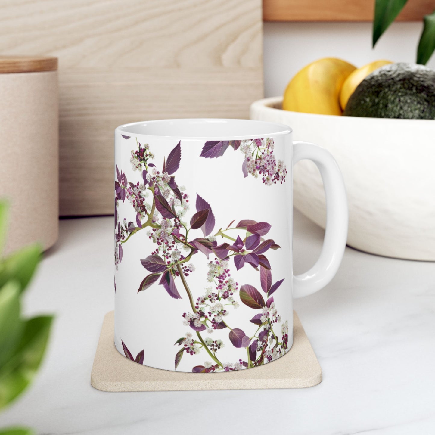 Ceramic Mug with purple small and dense flowers, (11oz, 15oz)