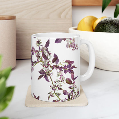 Ceramic Mug with purple small and dense flowers, (11oz, 15oz)