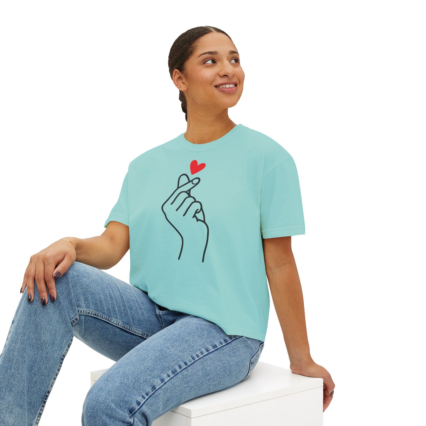 Women's Boxy Tee with Heart Design, Cute Casual T-Shirt, Gifts for Her, Love Themed Apparel, Easy Summer Style, Trendy Everyday Wear