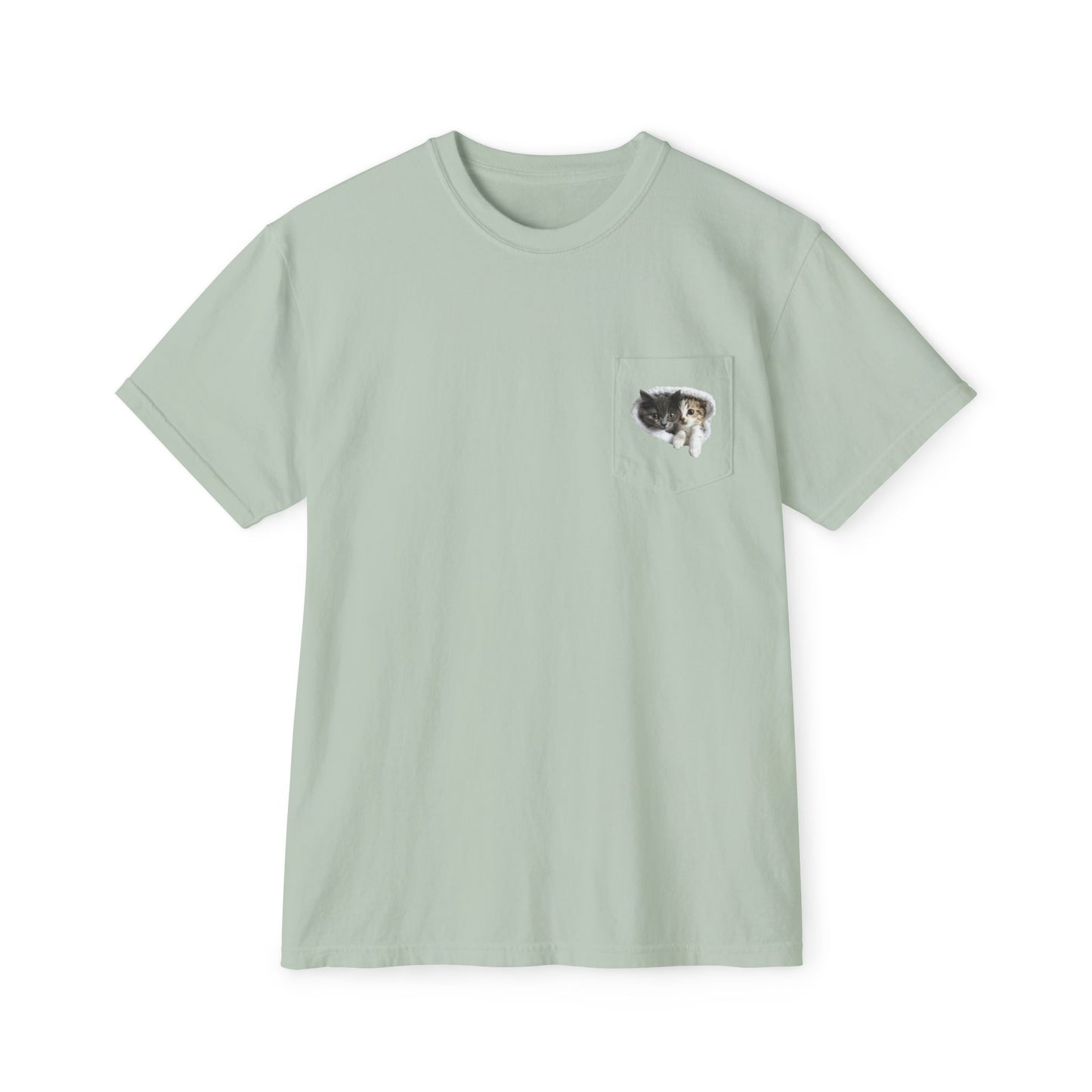Garment-Dyed Pocket T-Shirt with Adorable Cat Design, Casual Wear, Gift for Cat Lovers, Summer Fashion, Everyday Essentials