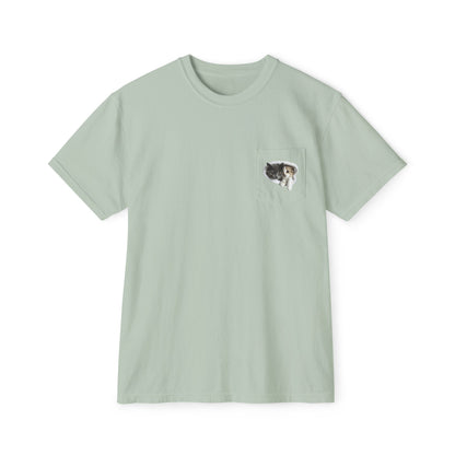 Garment-Dyed Pocket T-Shirt with Adorable Cat Design, Casual Wear, Gift for Cat Lovers, Summer Fashion, Everyday Essentials