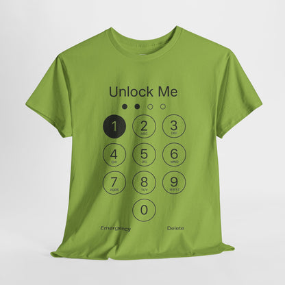 Unlock Me Graphic Tee, Funny T-Shirt for Tech Lovers, Casual Wear, Gift for Birthdays, Tech-themed Apparel, Unisex Heavy Cotton Tee