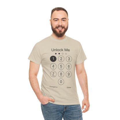 Unlock Me Graphic Tee, Funny T-Shirt for Tech Lovers, Casual Wear, Gift for Birthdays, Tech-themed Apparel, Unisex Heavy Cotton Tee