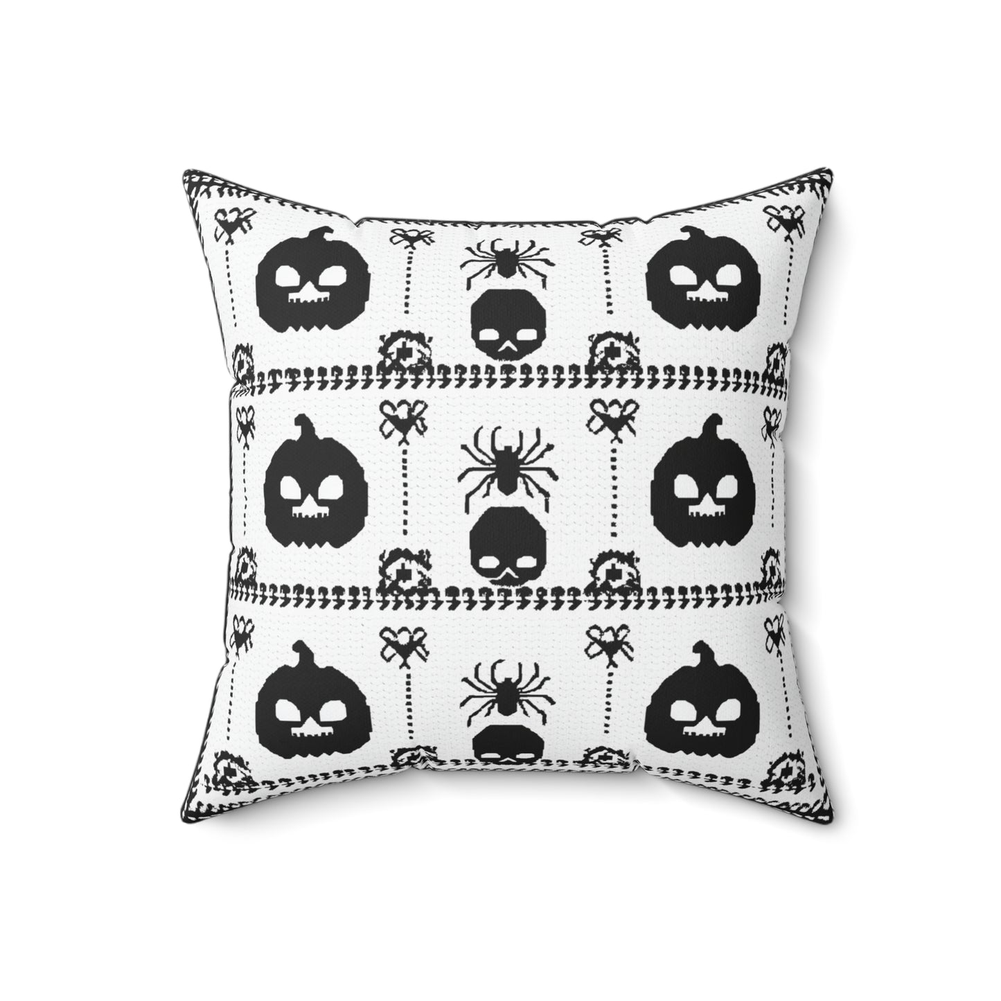Halloween Pillow - Spun Polyester Square Pillow with Skulls, Pumpkins, and Spiders Design