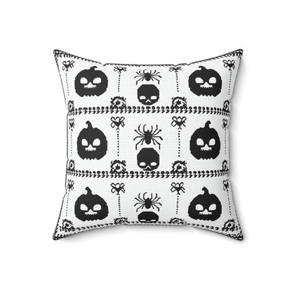Halloween Pillow - Spun Polyester Square Pillow with Skulls, Pumpkins, and Spiders Design