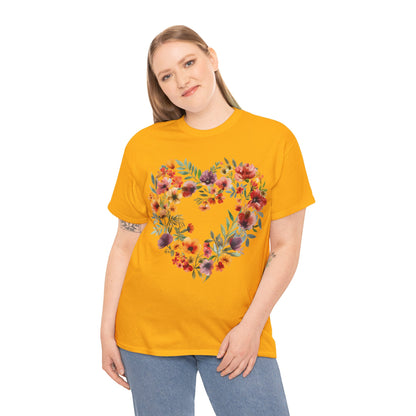 Women's Heavy Cotton Tee - Floral Heart Unisex T-Shirt