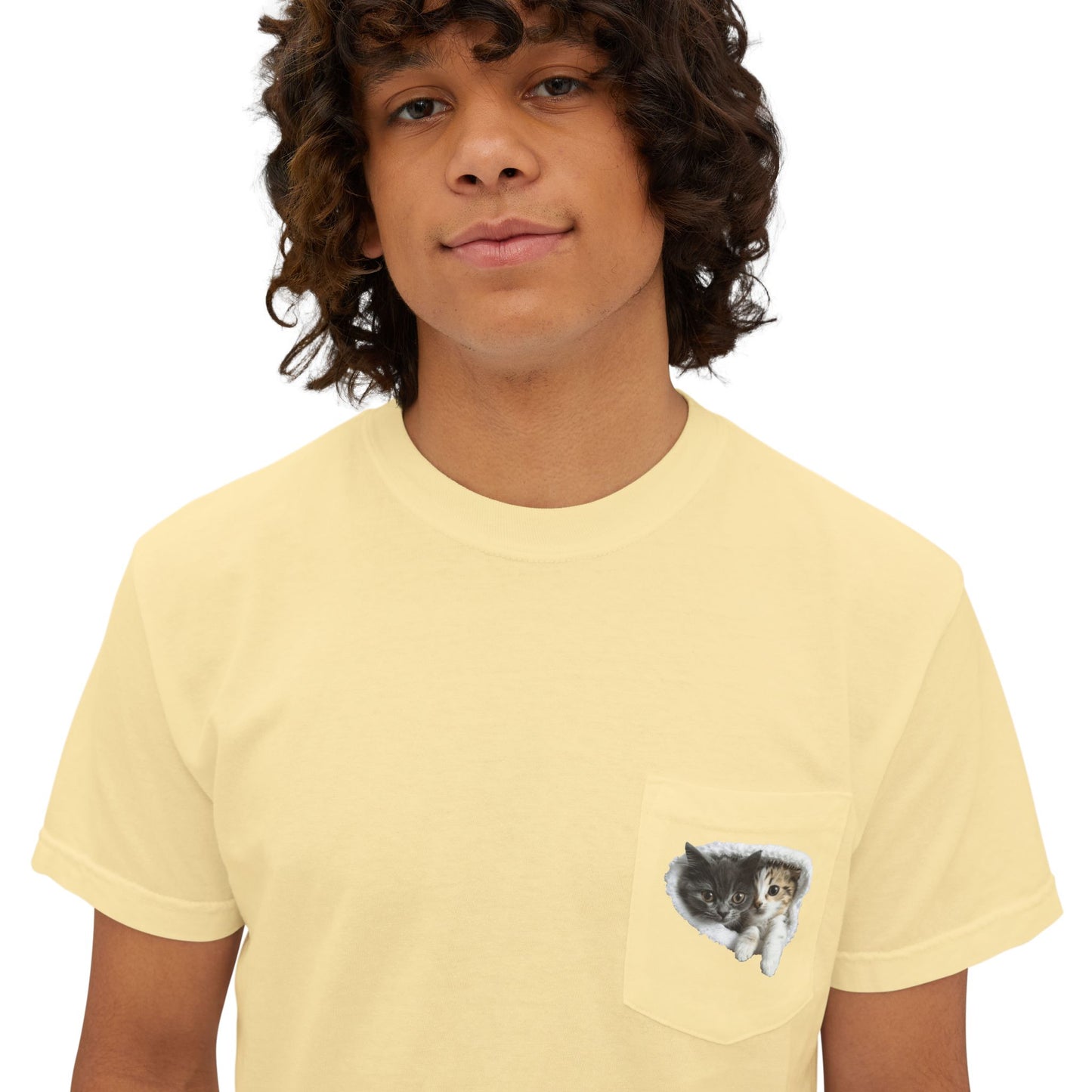 Garment-Dyed Pocket T-Shirt with Adorable Cat Design, Casual Wear, Gift for Cat Lovers, Summer Fashion, Everyday Essentials