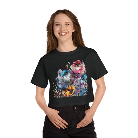 Champion Women's Heritage Cropped Floral Watercolor Design T-Shirt - Tee for Women