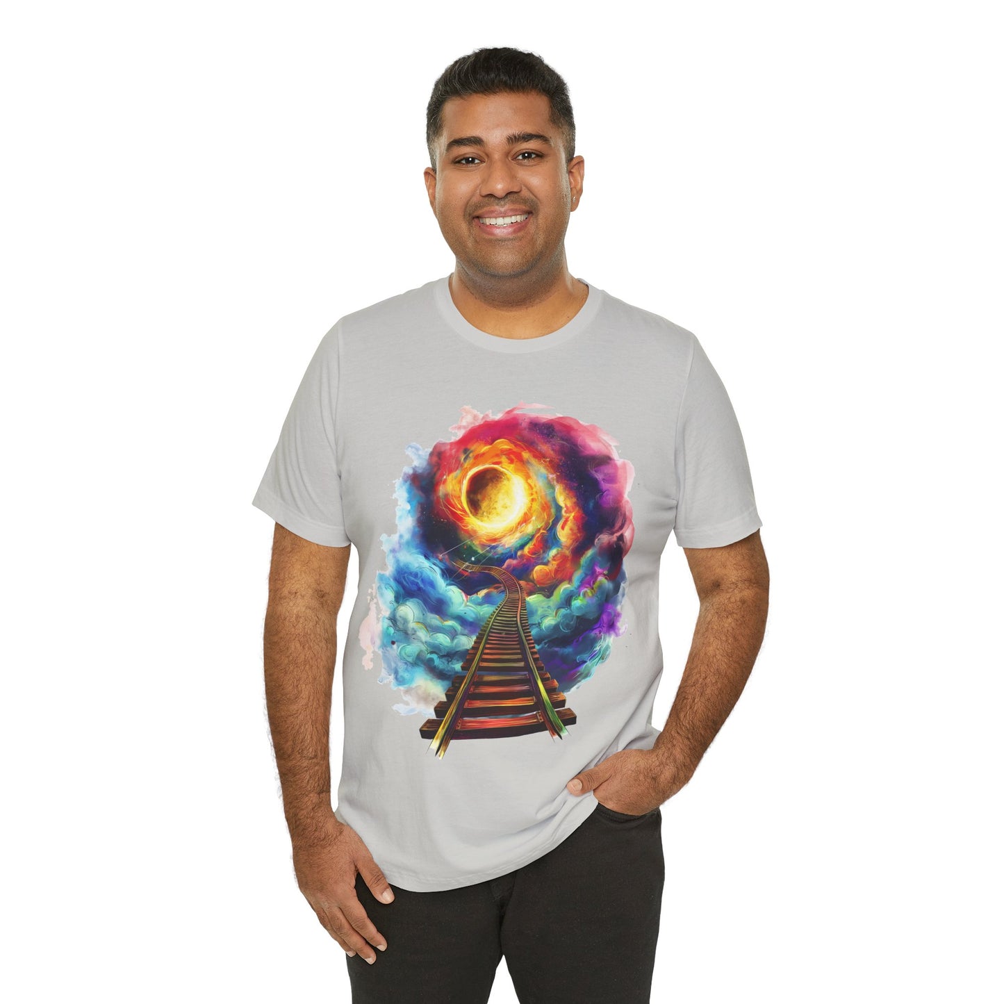 Unisex T-Shirt with 3D Watercolor Universe and an Abstract Representation with a Sun