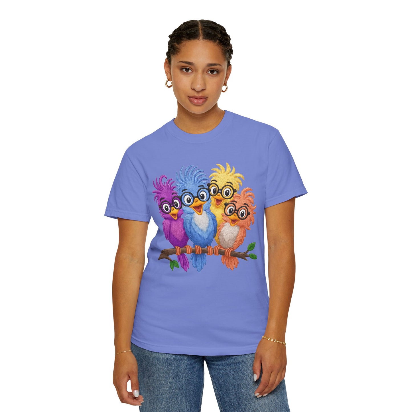 Colorful Bird Friends Women's T-Shirt - Fun & Playful Graphic Tee