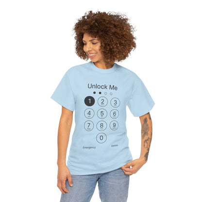 Unlock Me Graphic Tee, Funny T-Shirt for Tech Lovers, Casual Wear, Gift for Birthdays, Tech-themed Apparel, Unisex Heavy Cotton Tee
