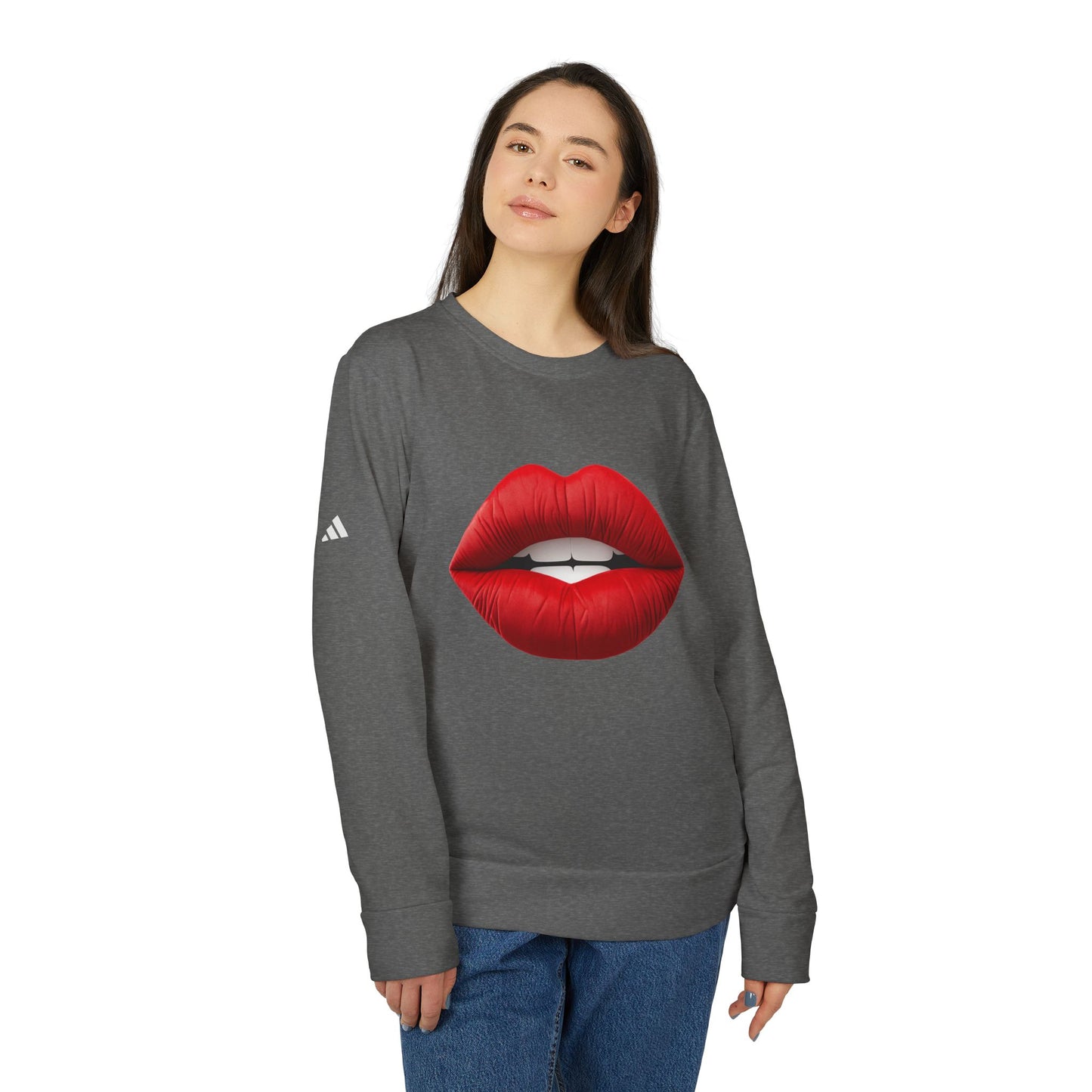 Adidas Women's Fleece Crewneck Sweatshirt with Red lips-shaped design
