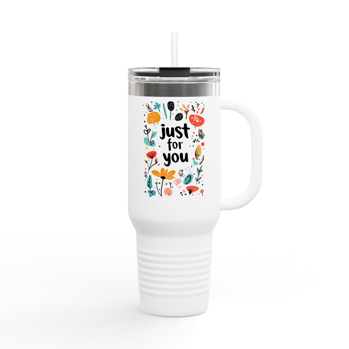 Just for You: 40oz Insulated Travel Mug with Colorful Floral Design