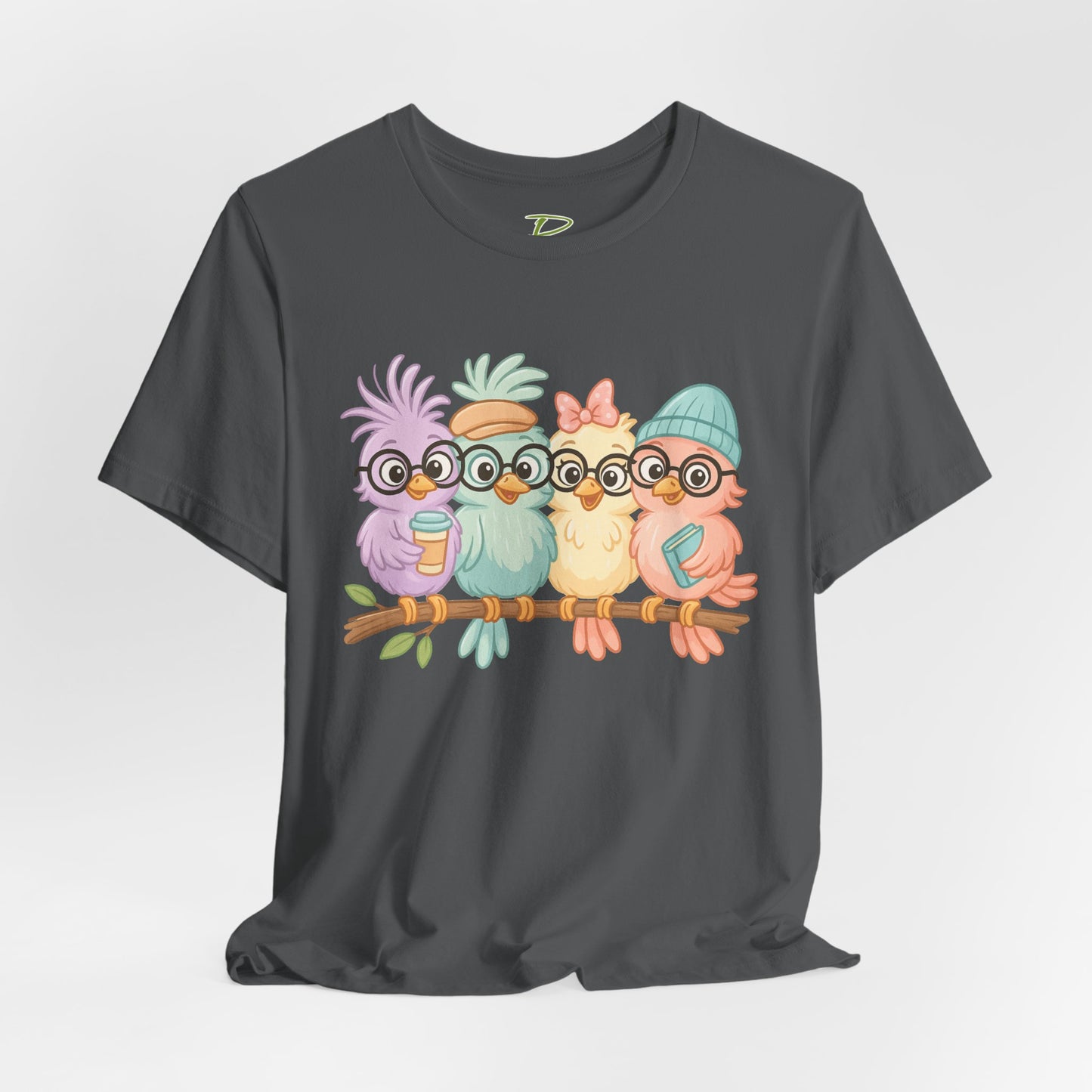 Cute Bird Friends Short Sleeve T-shirt - Perfect Gift for Animal Lovers - Lightweight Fabric Tee