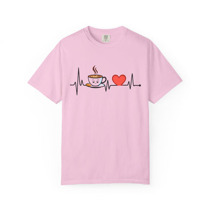 Cute Coffee Heartbeat T-Shirt, Unisex Tee for Coffee Lovers, Gift for Baristas, Casual Wear, Perfect for Birthdays and Holidays