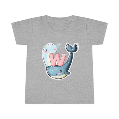 Cute Whale & Ghost Letter W Toddler T-Shirt – Fun Kids Apparel for Learning & Play