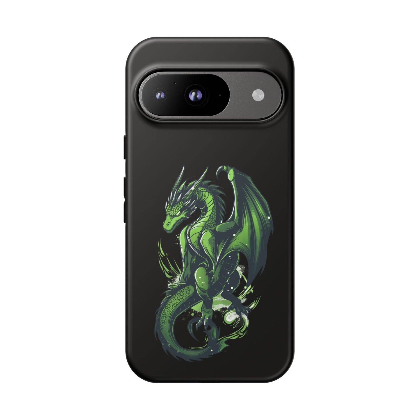 Tough Cases with Green Glowing Dragon design for iPhone, Samsung, and Google
