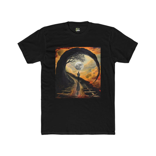Men's Cotton Crew Tee - Moonlit Tunnel Path T-Shirt