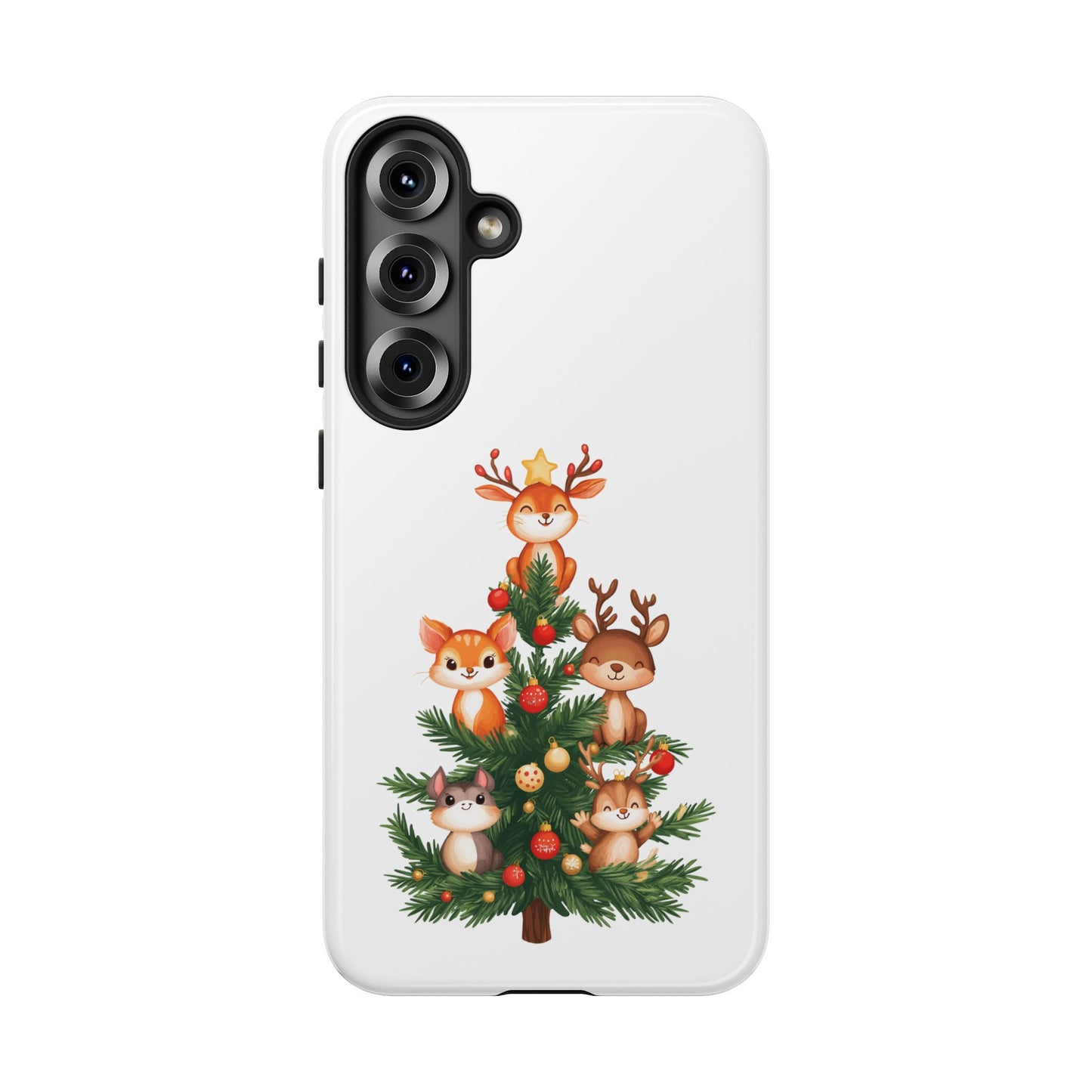 Festive Phone Case - iPhone, Samsung, and Google case - Cute Forest Animals on a Christmas Tree Case