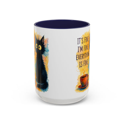 Whimsical Cat Accent Coffee Mug - 'It's Fine, I'm Fine, Everything is Fine'
