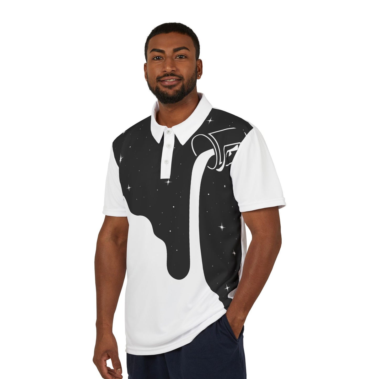 Cosmic Drip Men's Polo Shirt - Stylish Space-Themed Apparel for Casual Days