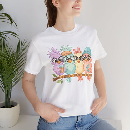 Cute Bird Friends Short Sleeve T-shirt - Perfect Gift for Animal Lovers - Lightweight Fabric Tee