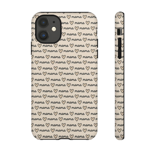 Mama Script Heart Pattern Phone Case