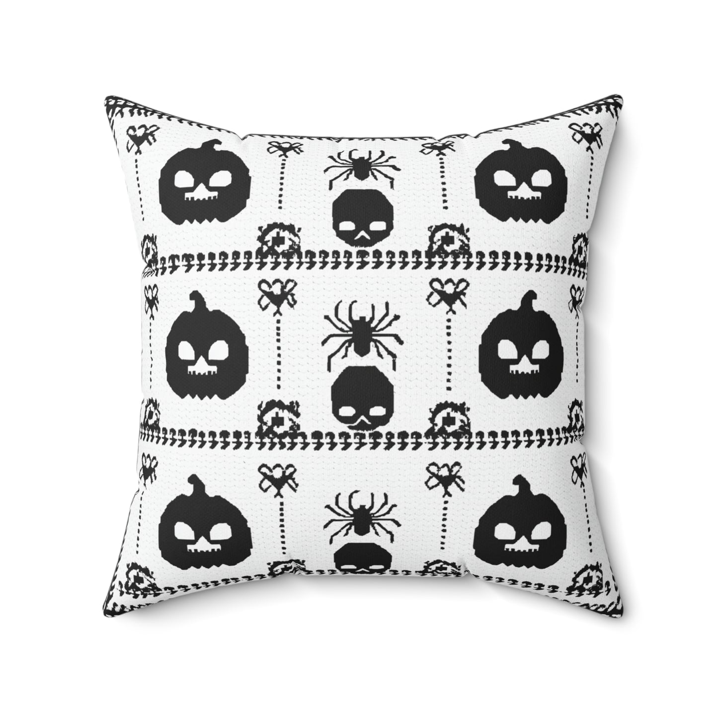 Halloween Pillow - Spun Polyester Square Pillow with Skulls, Pumpkins, and Spiders Design