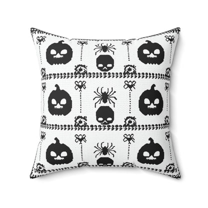 Halloween Pillow - Spun Polyester Square Pillow with Skulls, Pumpkins, and Spiders Design