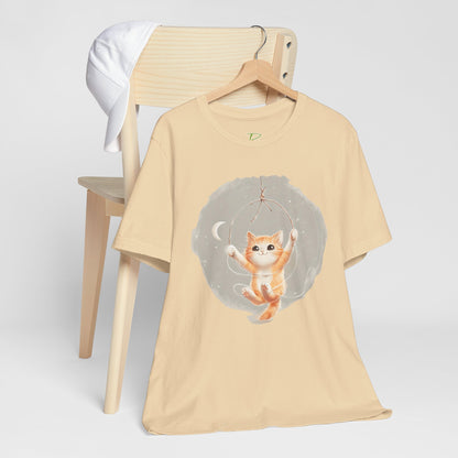 Cute Smiling Cat Cartoon T-shirt - Lightweight Fabric Tee