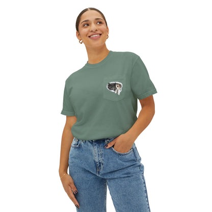 Garment-Dyed Pocket T-Shirt with Adorable Cat Design, Casual Wear, Gift for Cat Lovers, Summer Fashion, Everyday Essentials