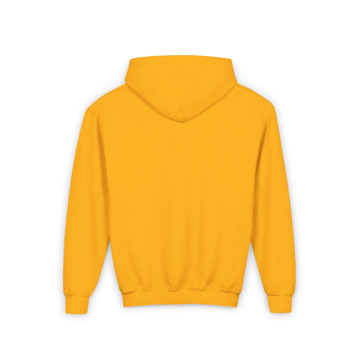 Youth Heavy Blend Hooded Sweatshirt - Cute Character Design of Girl with Phone & Mountain Background